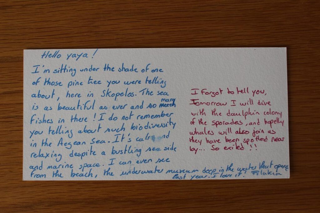 Participants were invited to write a “postcard from the future” linked to their object of attachment. Here, the pine tree inspired one participant’s reflection. ©INSPIRI