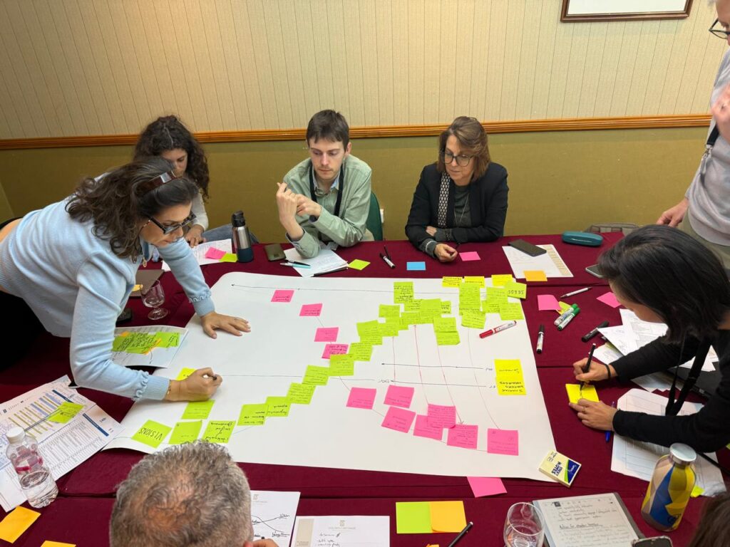 Participants using the X-curve framework to identify which actions need to grow and decline to reach the goals of their vision. ©INSPIRI